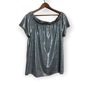INC Metallic Off Shoulder Short Sleeve Top